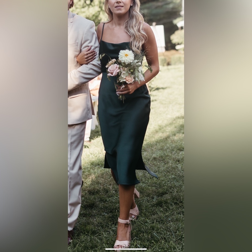 BHLDN forest green Spaghetti Strap Dress, 0